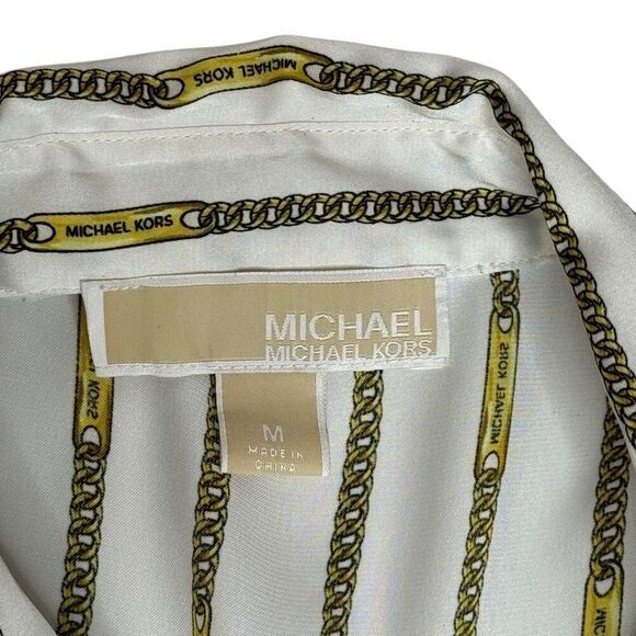Michael Michael Kors classic gold chain logo long sleeve button up blouse size M - Picture 10 of 13